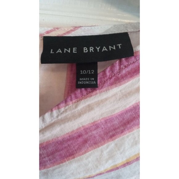 Lane Bryant Pink and White pinched mid flare bottom sleeveless top - Picture 3 of 5